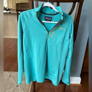 Patagonia x Common Threads collab fleece lined 1/4 quarter zip large aqua blue